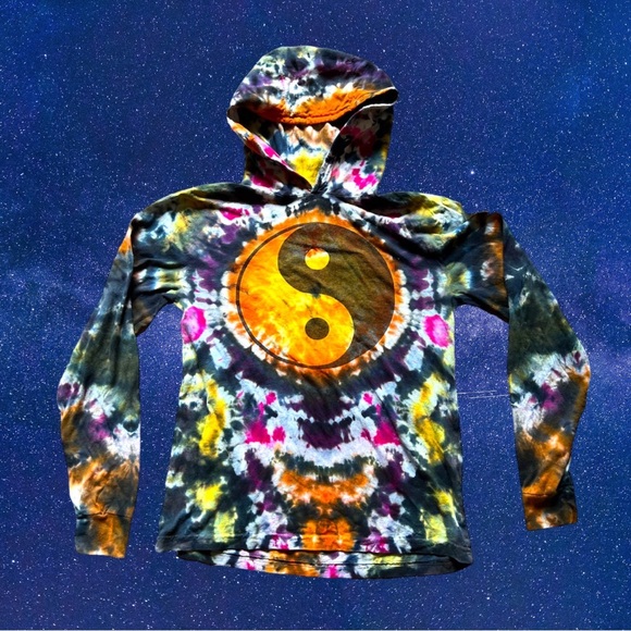 ☯️Jungmaven Hemp Tie Dye Reiki Infused Organic Cotton Long Sleeve Hoodie T Shirt
